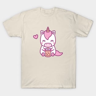 Cute Little Unicorn Loves Drinking Boba Tea T-Shirt